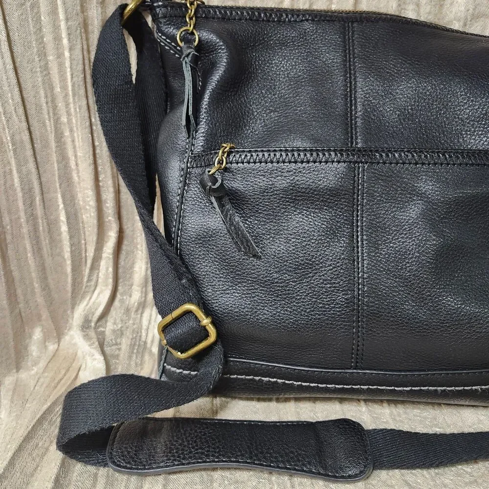 The Sak Black Pebbled Genuine Leather Crossbody Shoulder Bag Purse Hobo Soft - Picture 5 of 8